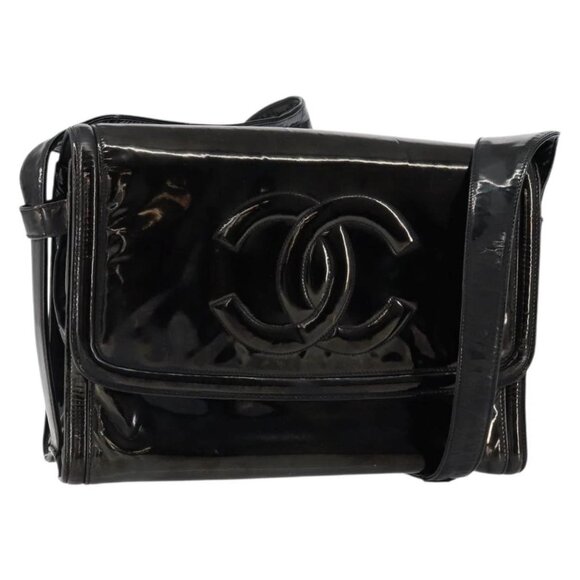 CHANEL Handbags - CHANEL Shoulder Bag Enamel Black Gold CC Auth